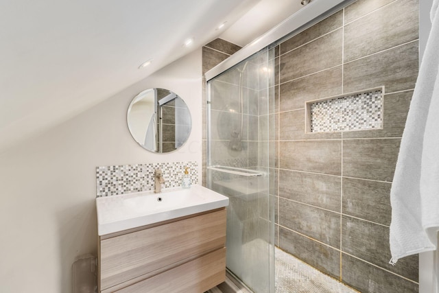 bathroom with vanity and an enclosed shower