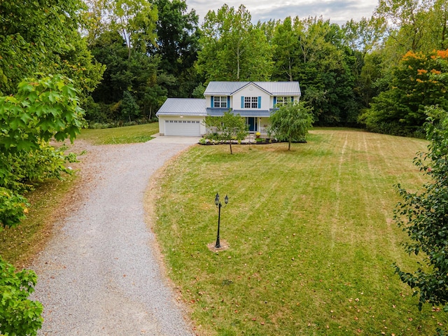 split foyer home featuring covered porch and a front lawn