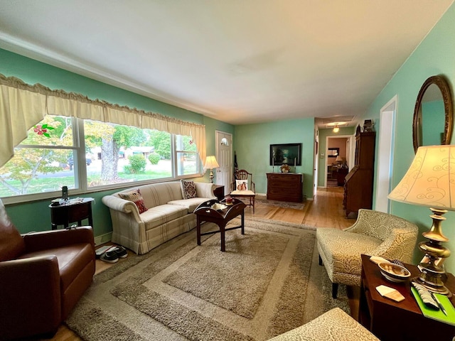 living room with hardwood / wood-style floors