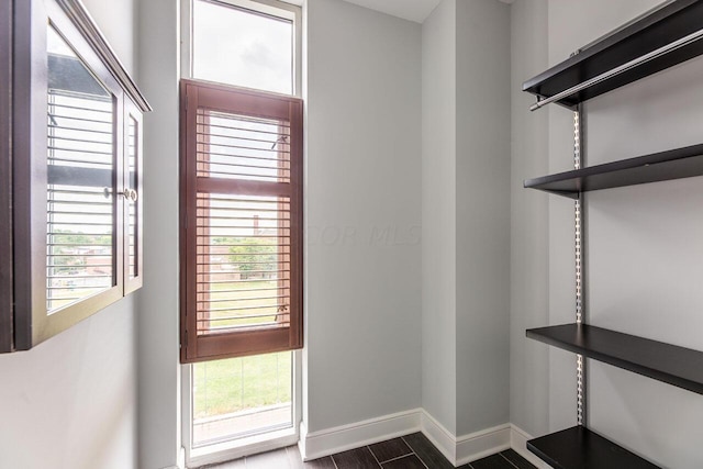 interior space with dark hardwood / wood-style floors