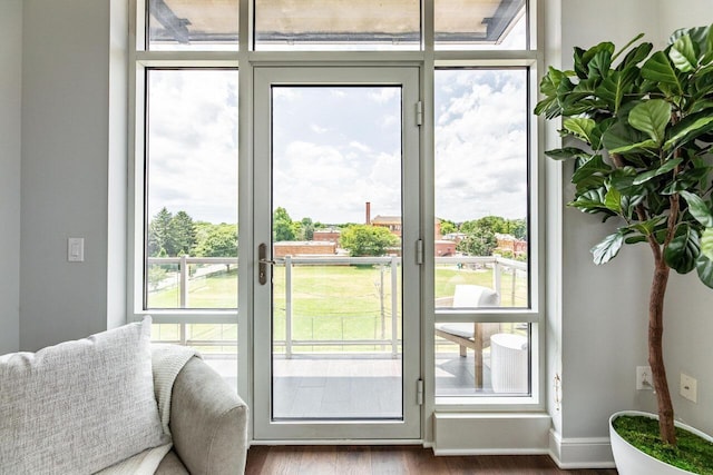 doorway to outside with plenty of natural light and hardwood / wood-style floors