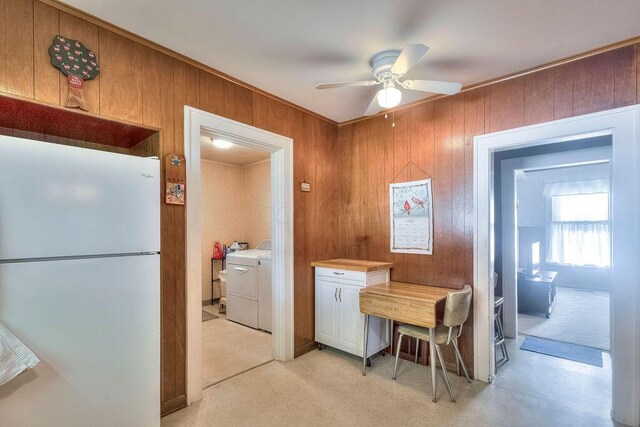 702 Coshocton Ave, Mount Vernon, OH 43050 - dining area featuring a ceiling fan and wooden walls