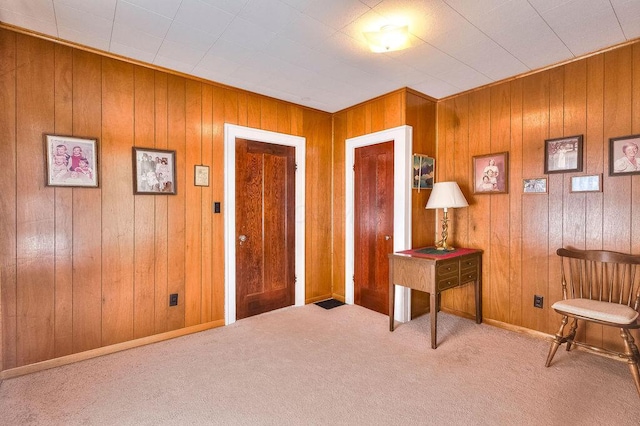 702 Coshocton Ave, Mount Vernon, OH 43050 - carpeted entryway featuring wood walls