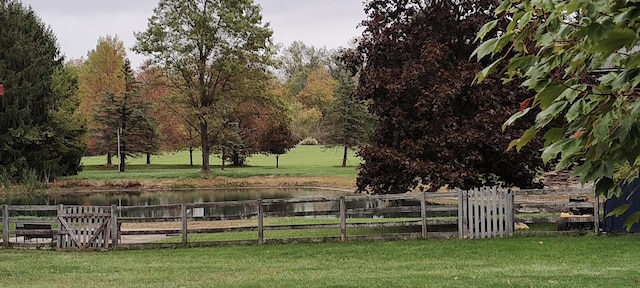 view of yard with a water view