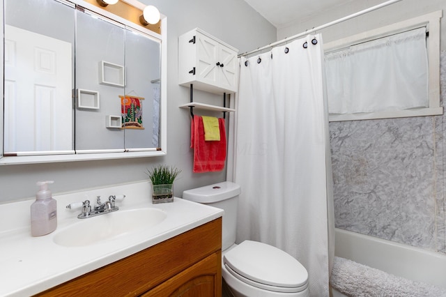 3611 Gerbert Rd, Columbus, OH 43224 - full bath with vanity, toilet, and shower / bath combination with curtain