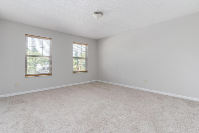 unfurnished room with light colored carpet and a textured ceiling