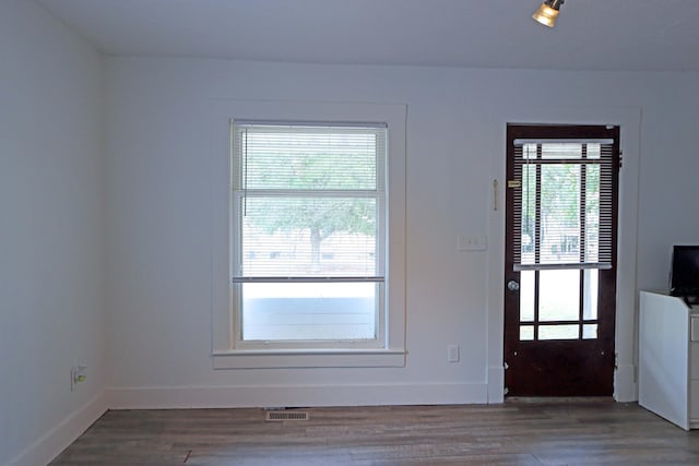 unfurnished room with a wealth of natural light and dark wood-type flooring