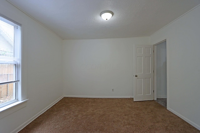 carpeted spare room featuring a textured ceiling