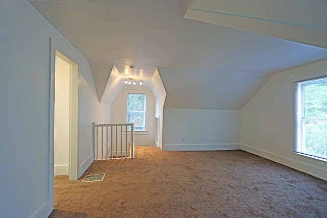 bonus room featuring carpet flooring and lofted ceiling