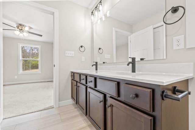 bathroom with vanity and ceiling fan