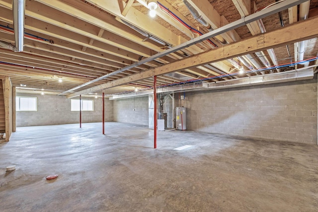 basement featuring water heater