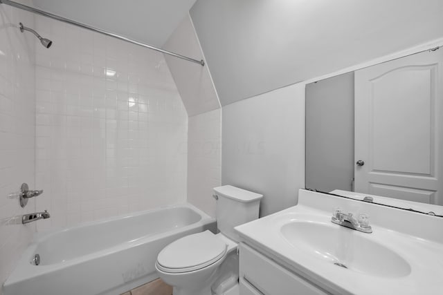 full bathroom featuring toilet, vanity, shower / bathtub combination, and tile patterned floors