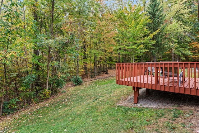 view of yard with a wooden deck