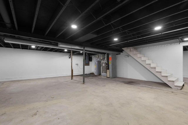 basement featuring electric water heater