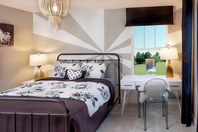 bedroom with an inviting chandelier