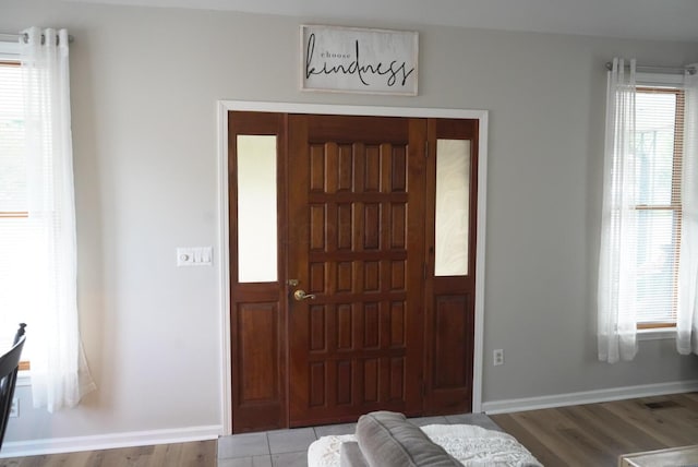 foyer with light wood-type flooring and a healthy amount of sunlight