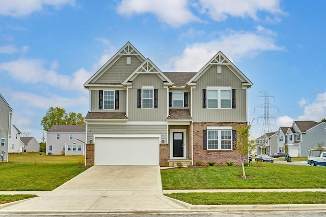 craftsman-style home featuring a front yard and a garage