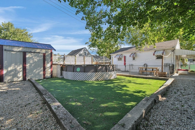 view of yard with a shed