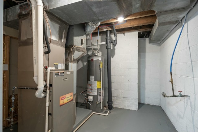 utility room with heating unit and water heater