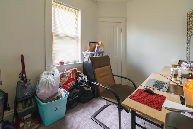 carpeted home office with a healthy amount of sunlight