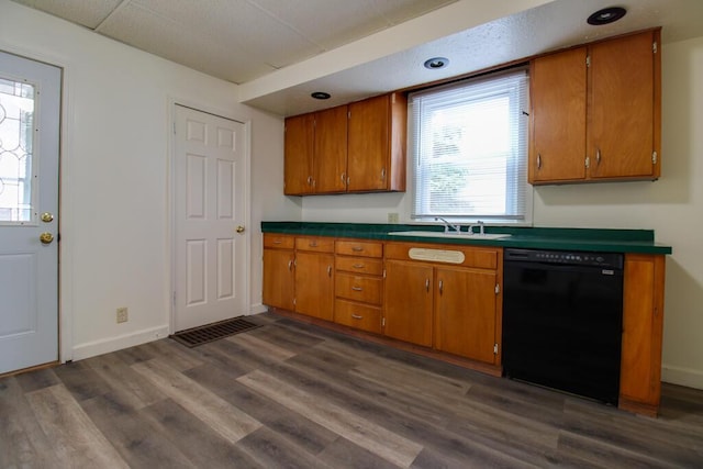 kitchen with dishwasher, dark hardwood / wood-style flooring, and sink