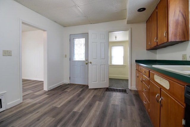 kitchen with dark hardwood / wood-style flooring