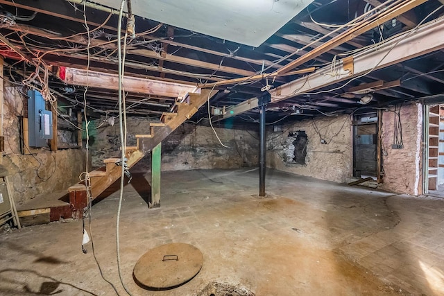 basement with electric panel