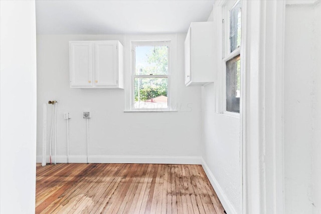 interior space featuring cabinets and wood-type flooring