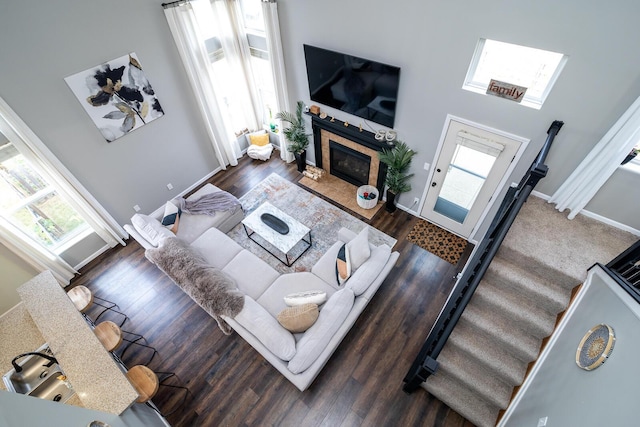 living room featuring dark hardwood / wood-style floors