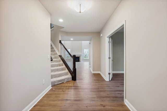 foyer entrance with wood-type flooring