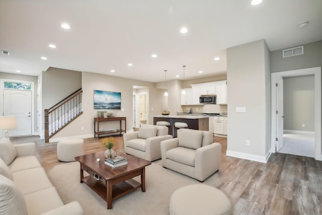 living room with light wood-type flooring