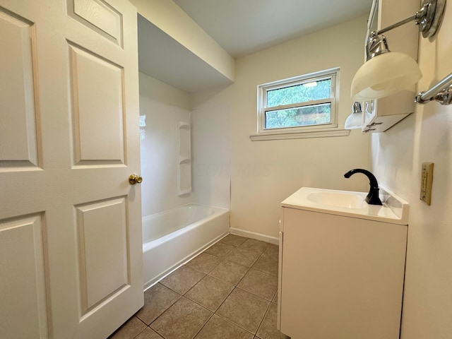 bathroom with tile patterned flooring, vanity, and shower / washtub combination