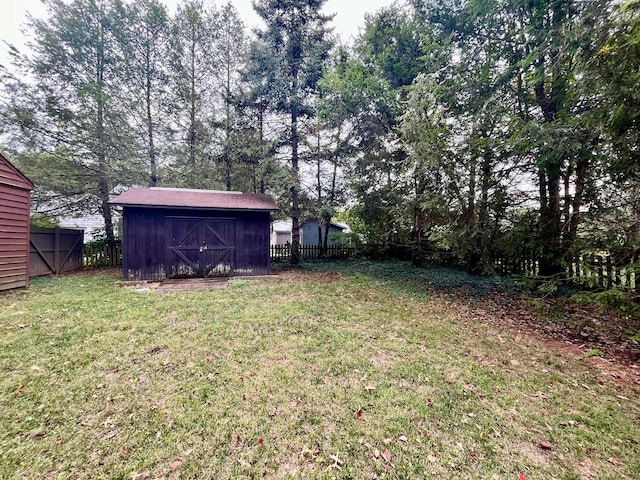 view of yard with a storage shed