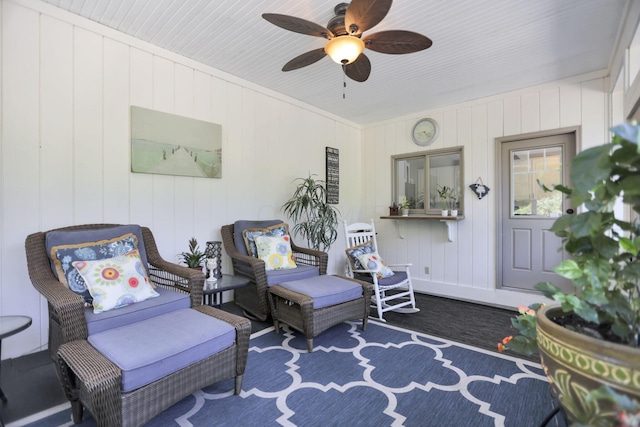 view of patio featuring ceiling fan