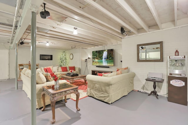 living room with concrete flooring