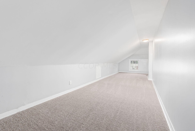 additional living space with lofted ceiling and light carpet