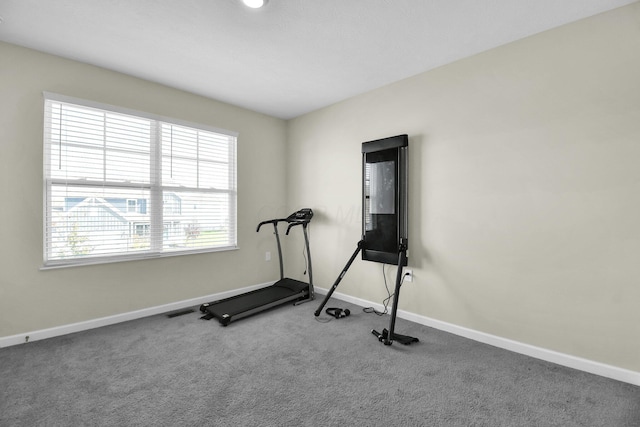 exercise room featuring carpet