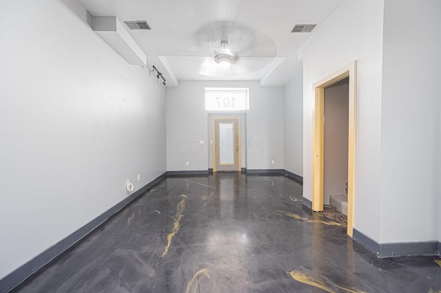 interior space featuring ceiling fan