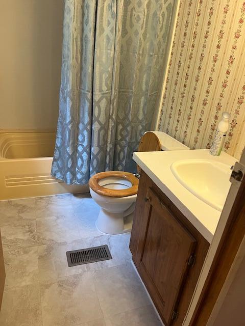 73350 Brooks Martin Rd, Mcarthur, OH 45651 - bathroom featuring toilet, vanity, and shower / bath combo
