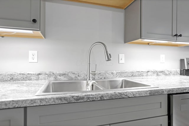 kitchen featuring dishwasher, gray cabinetry, and sink