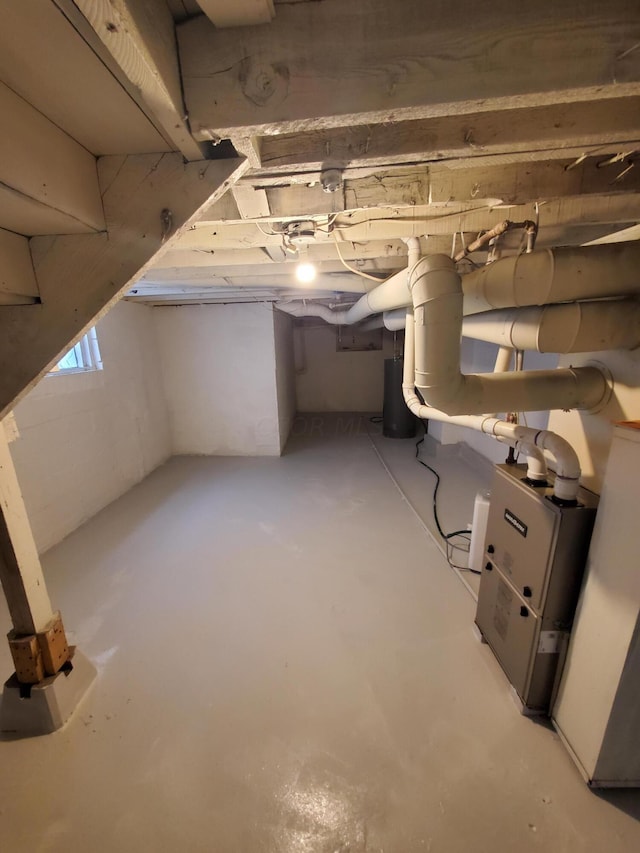 basement with water heater