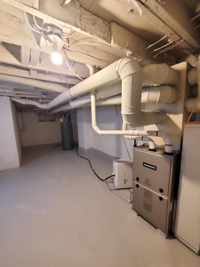 basement with gas water heater