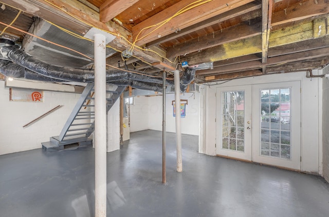 basement featuring french doors