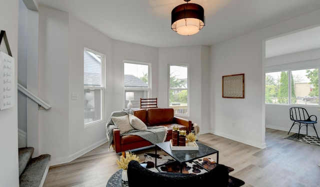 living room with light hardwood / wood-style flooring and plenty of natural light