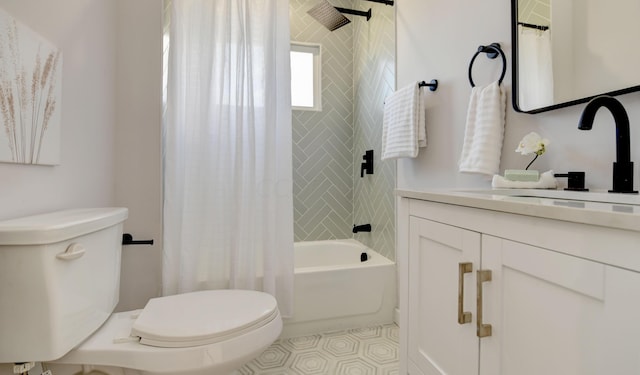 full bathroom with vanity, toilet, and shower / bath combo with shower curtain