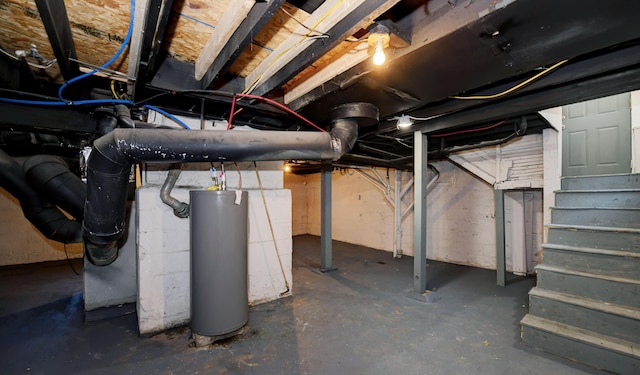 basement featuring water heater