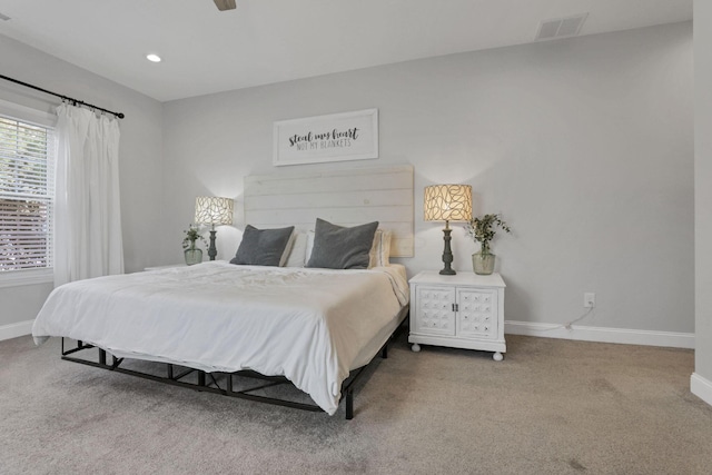 bedroom featuring carpet flooring and ceiling fan