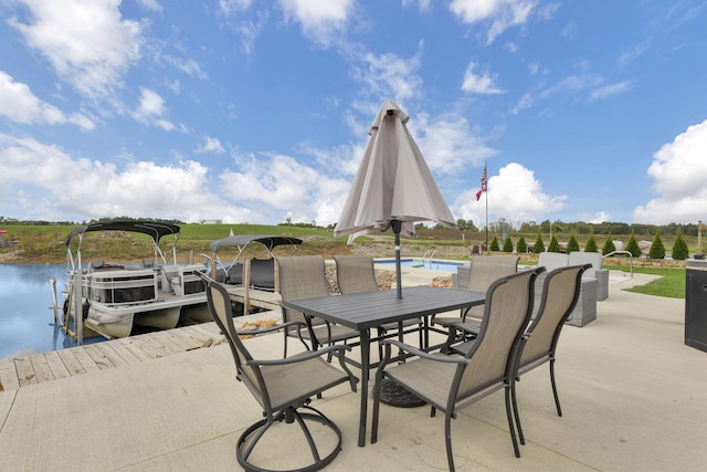 view of patio featuring a boat dock and a water view