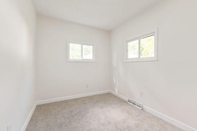 unfurnished room with plenty of natural light and light carpet