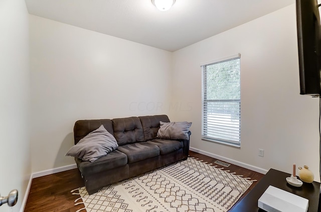 living room featuring dark hardwood / wood-style flooring